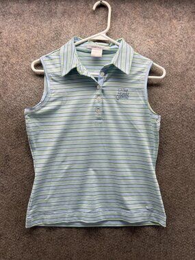 Nike Golf FITDRY Polo Shirt Womens Small Blue Stripe Sleeveless Honda Classic